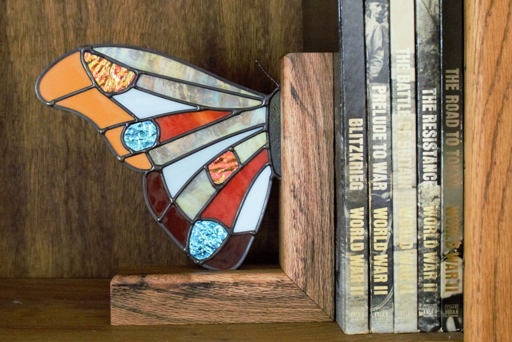 Handmade stained glass butterfly wing bookend