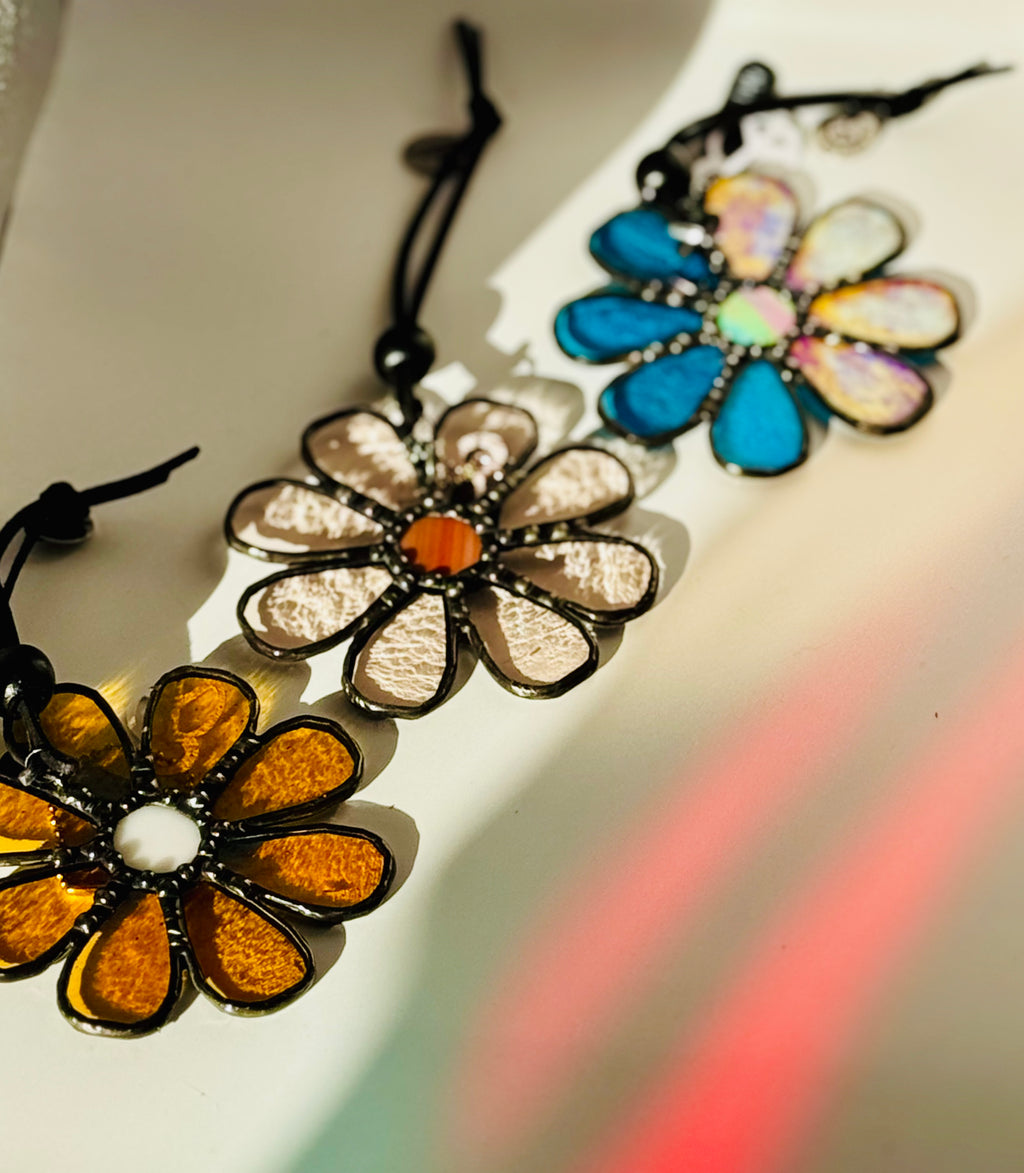 Small handmade stained glass flower ornaments