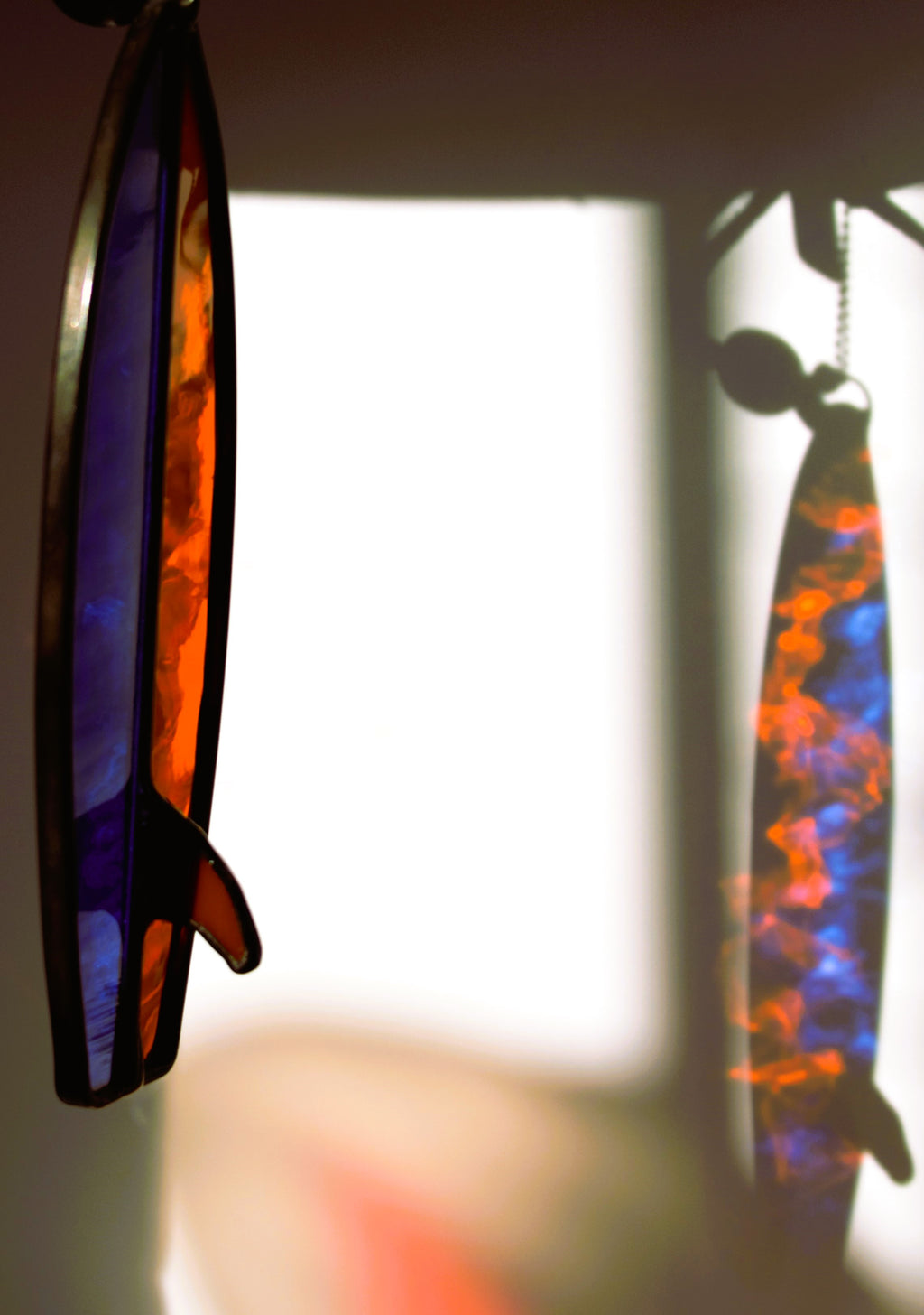 Small handmade stained glass surfboard ornament